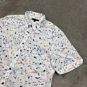 Camisa John Varvatos Para Hombre Grande Abotonada Ligera Blanca Colorida Salpicaduras - Imagen 1 de 10