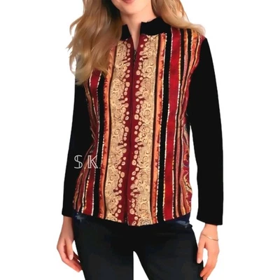 COLDWATER CREEK Tapiz Cremallera Completa Chamarra/Chaqueta Medios Mixtos Arte Bohemio GRANDE  Foto 1 de 4