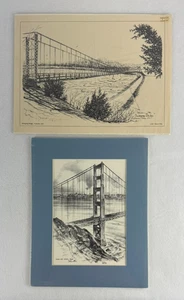 2 Bridge Art Prints Golden Gate by Alec Stern + Warsaw MO Swinging Bridge Chiles - Picture 1 of 6