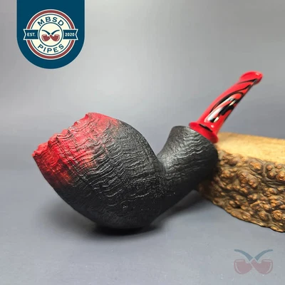 Pipa de brezo hecha a mano Peter Toth roja y negra pulida con chorro de arena Stubby Blowfish, nueva Foto 1 de 4