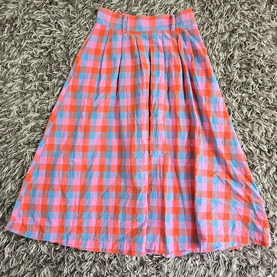 MODCLOTH x BARBIE PLAID RETRO A-LINE COTTON MIDI SKIRT Sz 0 Multicolor - Image 1 of 4