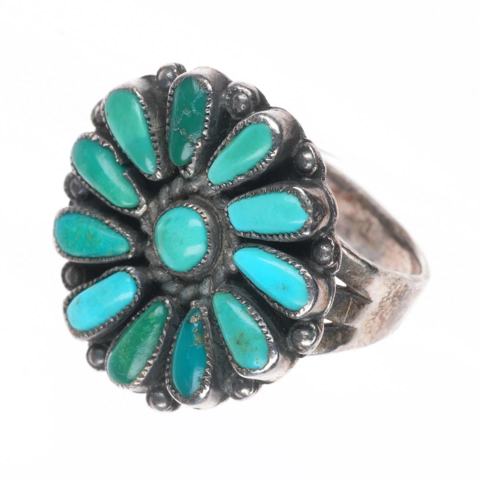 Anillo racimo turquesa verde/azul plata esterlina Zuni vintage talla 9 Foto 1 de 4