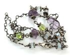925 STERLING crystal bead vintage necklace green, purple, ab crystals 7.3 gr 18"