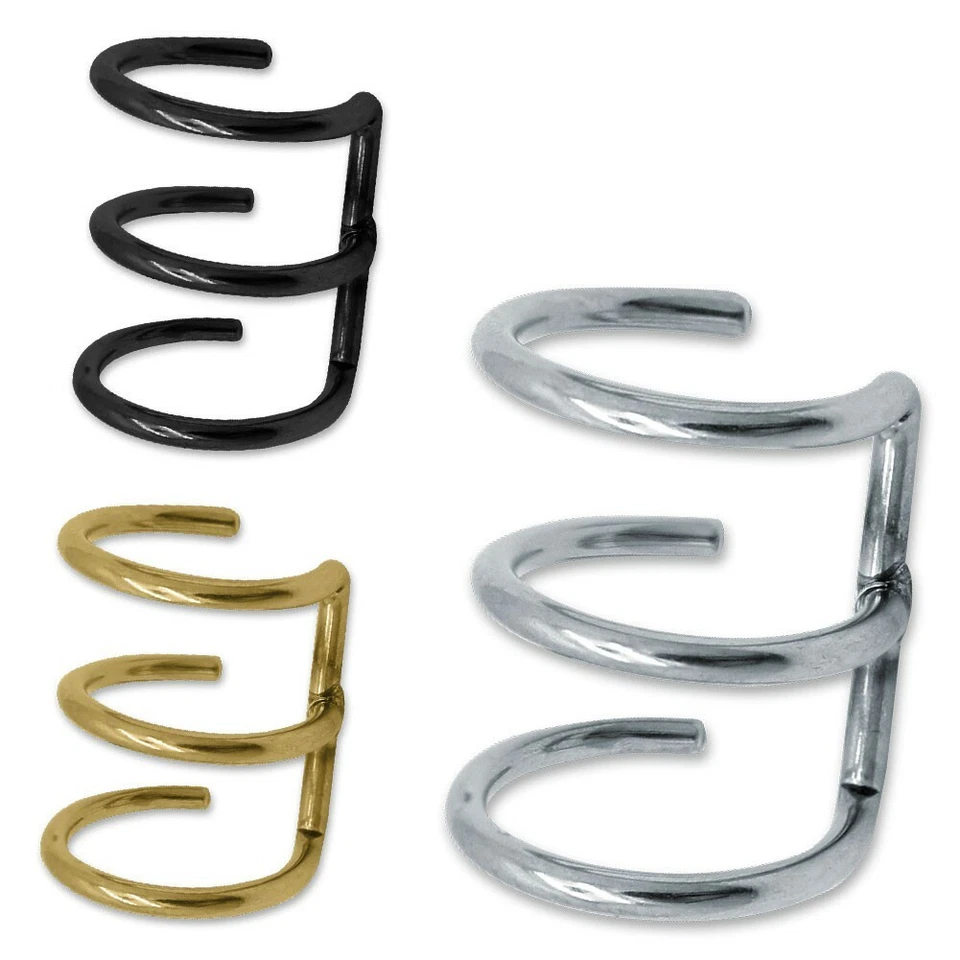 Edelstahl 3er Ohrklemme Ohrclip Earcuff Ohrring ohne Loch gold schwarz silber - Bild 1 von 1