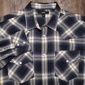 DIESEL Distressed Collar/Pockets/Cuffs Plaid Pearl Snap Western Hipster Shirt L