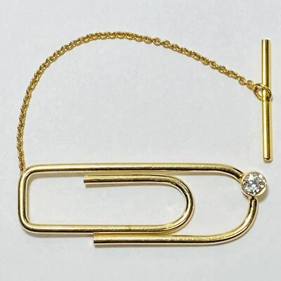 Clip de papel personalizado oro amarillo de 14 quilates 0,36 quilates diamante mina antigua 2" clip de barra de lazo 6,8 g Foto 1 de 4