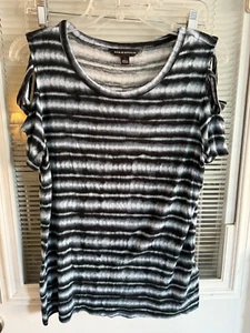 Rock & Republic Top Blue Tie Dye Stripe Short Open Crisscross Sleeve Soft Sz M - Picture 1 of 4