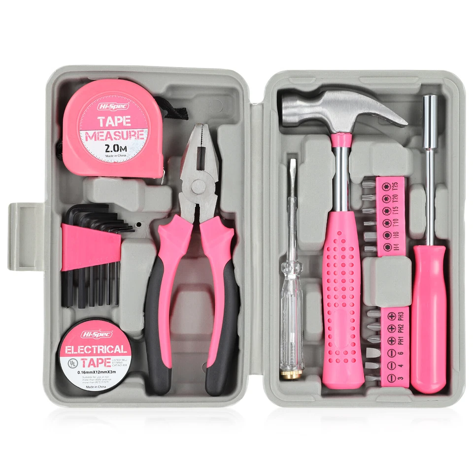 24-teiliges rosa Heimwerker-Werkzeugset für Damen. Kleines Mini-Werkzeugset mit - Bild 1 von 4