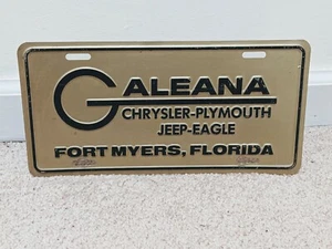 Vtg Metal GALEANA Jeep Eagle Chrysler Plymouth License plate Fort Myers FL - Picture 1 of 5