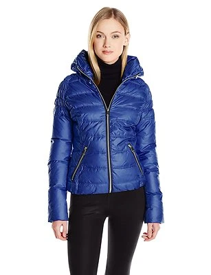 Abrigo chaqueta corta acolchada con cremallera Big Chill para mujer, azul cobalto, S Foto 1 de 2