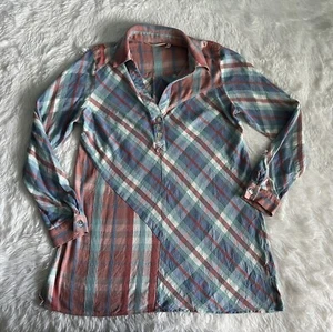 Soft Surroundings Tunic Top Blouse Medium Pastel Plaid Long Sleeve *Flaw - Picture 1 of 14