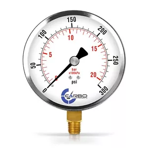 4" Pressure Gauge - Chrome Plated Steel Case, 1/4"NPT, Lower Side Mnt. 300 PSI - Picture 1 of 6