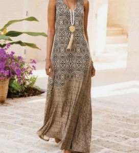 Soft Surroundings Maxi Dress Medium Tulum Tribal Print Soft Stretch Travel - Picture 1 of 6