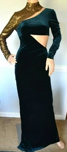 $6,000 MICHAEL COSTELLO Green Velvet Sequin Cutout Long Maxi Dress Gown 0 2 4 6 - Picture 1 of 2