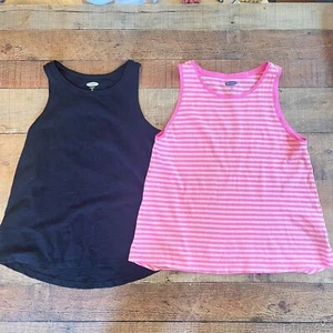 Old Navy Everyday Tank Tops Set of Two Pink Black XSP NEW Summer Vacation Gym - Picture 1 of 14