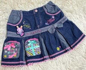 Mezzo Piano Denim Pleated Skirt Kids 110cm Retro Heisei Vintage Blue Excel Japan - Picture 1 of 4