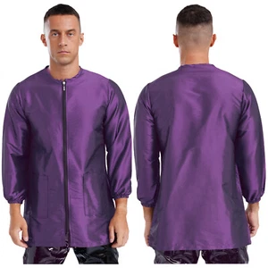 Unisex Long Sleeve Zipper Pockets Robe Gown Smock Jacket for Hair Barber Salon - Picture 1 of 113