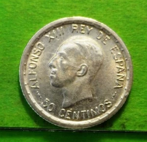 aUNC, ALFONSO XIII, 50 Centimos, 1926, Silver, SPAIN. - Picture 1 of 2