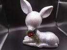 Silver glittery reindeer with red bow, flawless, festive, 6"x9", fun decor.