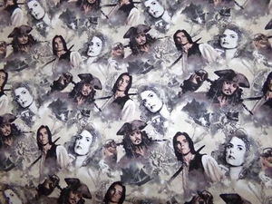 PIRATES OF CARIBBEAN Sea Rules SPARROW DEPP Bloom COTTON Fabric 1/2 yd BHTY - Picture 1 of 2
