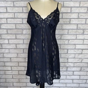 Vintage Secret Treasures Black Burn Out Lace Semi Sheer Bias Slip Dress Medium - Picture 1 of 17