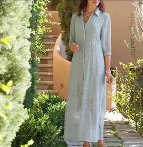 Abito Camicia Morbido Dintorni Ibiza Trasparente Ricamato Bottoni PM Medium NUOVO - Foto 1 di 14