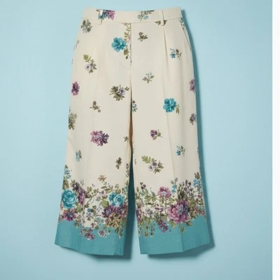 Pantalones Cortos Oscar de la Renta Talla 14 Pierna Ancha Crema Turquesa Estampado Floral Forrados Foto 1 de 4