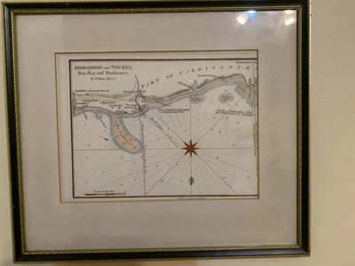 ANTIQUE F/GLAZED  SEA CHART  MAP BY WILLIAM MORRIS C1800 - ABERAERON & NEW KEY - Image 1 of 3