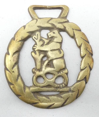 Bear And Tree Brass Horse Brass Oval Openwork Harness Ornament - Image 1 of 2
