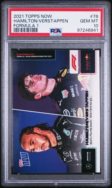 MAX VERSTAPPEN LEWIS HAMILTON 2021 Topps NOW F1 #78 PSA 10 Tied Last Race C:841 - Image 1 of 2
