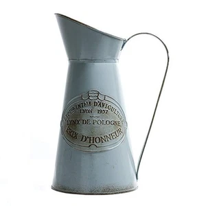 Shabby Chic Large Metal Jug Flower Pitcher Vase - Picture 1 of 5
