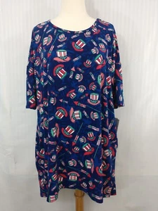 New Lularoe Womens Irma Blouse size XL 4 th Of July Hats Fireworks Red Blue - Picture 1 of 6
