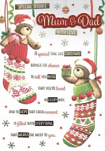 TARJETA DE NAVIDAD GRANDE MAMÁ Y PAPÁ Inserto de varias páginas Palabras encantadoras Osos - Imagen 1 de 5