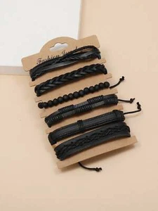 6pcs Men Braided Bracelet PU for Men Jewelry for Men Gift for Men Fashion - Picture 1 of 10
