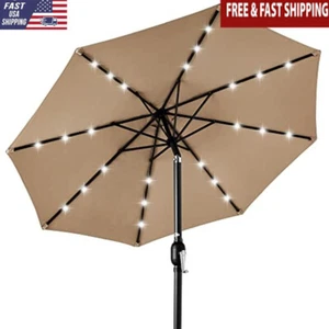 10ft Solar LED Lighted Patio Umbrella W/ Tilt Adjustable Durable Fabric New - Picture 1 of 6