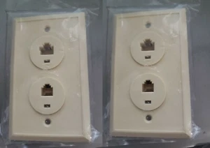(2) Modular Wall Plate RJ45/8P8C Data Jack & RJ12/6P6C Phone Jack Ivory Dual lot - Picture 1 of 2