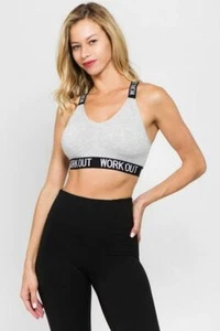 Women's "Work Out" Logo Band Athletic Sports Bra - Picture 1 of 4