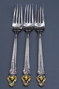 3 Reed & Barton GOLDEN CROWN Dinner Fork 7-1/2" Silverplate Gold Accent No Mono - Picture 1 of 9
