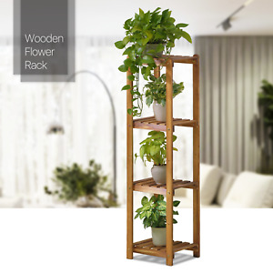 13" Carbonized Wooden 4-Tier Storage Shelf Corner Flower Stand Garden Plant Rack
