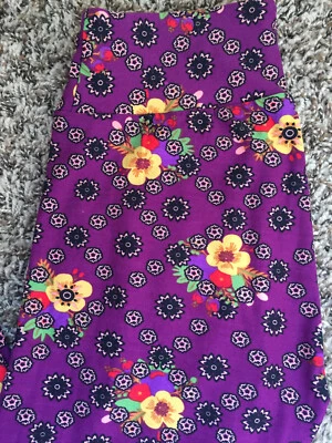 NEW Lularoe Leggings OS Purple Yellow Black Pink Floral Diamond Pants One Size - Image 1 of 4