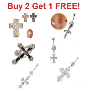 Belly Bars Button Piercing Bar Dangle Navel Body Jewellery Gem Ring Silver Gift - Picture 1 of 15