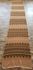 Alfombra de piso Kilim tradicional mexicana hecha a mano vintage 380x68 cm - Imagen 1 de 12