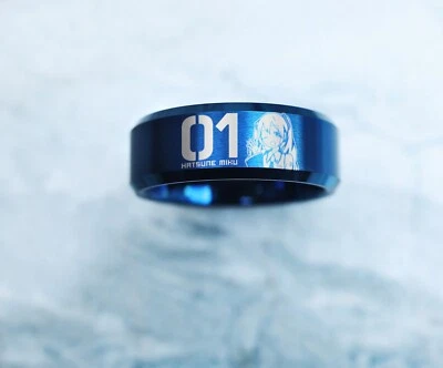 Engraved Hatsune Miku Ring, Hatsune Miku Ring, Tungsten Carbide Ring - 8mm - Image 1 of 3