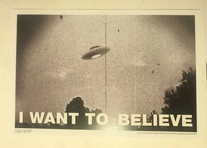 UFOs EXIST Flying Saucer X-Files Conspiracy Poster/Print signed by artist Frank  - Picture 1 of 4