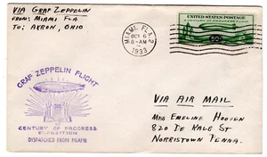 C18 Century of Progress 50c Zeppelin FDC 1933 Miami FL 10/6 volato ad Akron - Foto 1 di 3