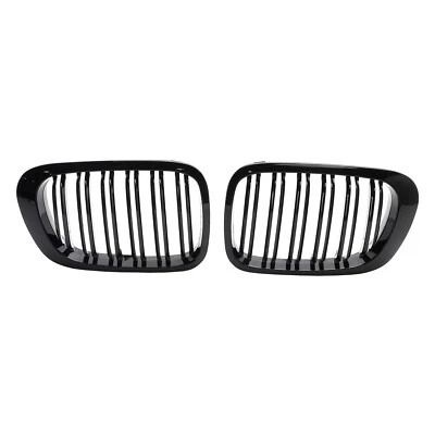Double Line Front Hood Grille Grills Gloss Black For BMW E46 2-Door 1998-2001 - image 1 of 4