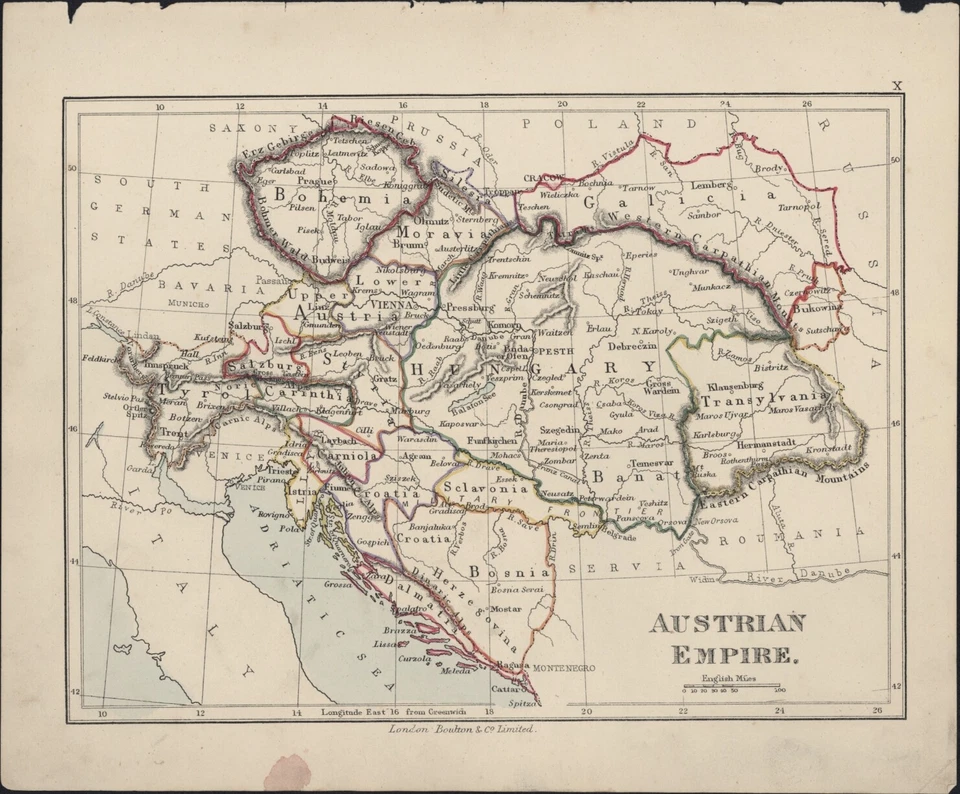 1890 Boulton Antique Map of The Austrian Empire, Bohemia, Hungary, Bosnia - Image 1 of 1