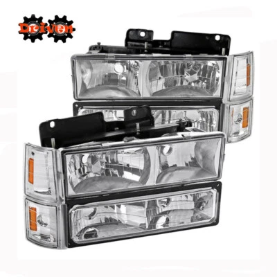 94-98 GMC Suburban Yukon Truck Headlights +Turn Signal+ 4pc Corners Chrome Amber — 第 1/3 张图片