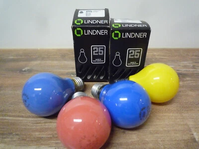 5x Lindner AGL Glühlampe 25W E27 2 xblau, gelb , rot, grün Disco ,Party - Bild 1 von 3