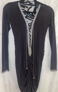 Savee Couture Black Stretch Evening Dress w/ Rhinestones Sequin Lace Back XS New - Picture 1 of 12